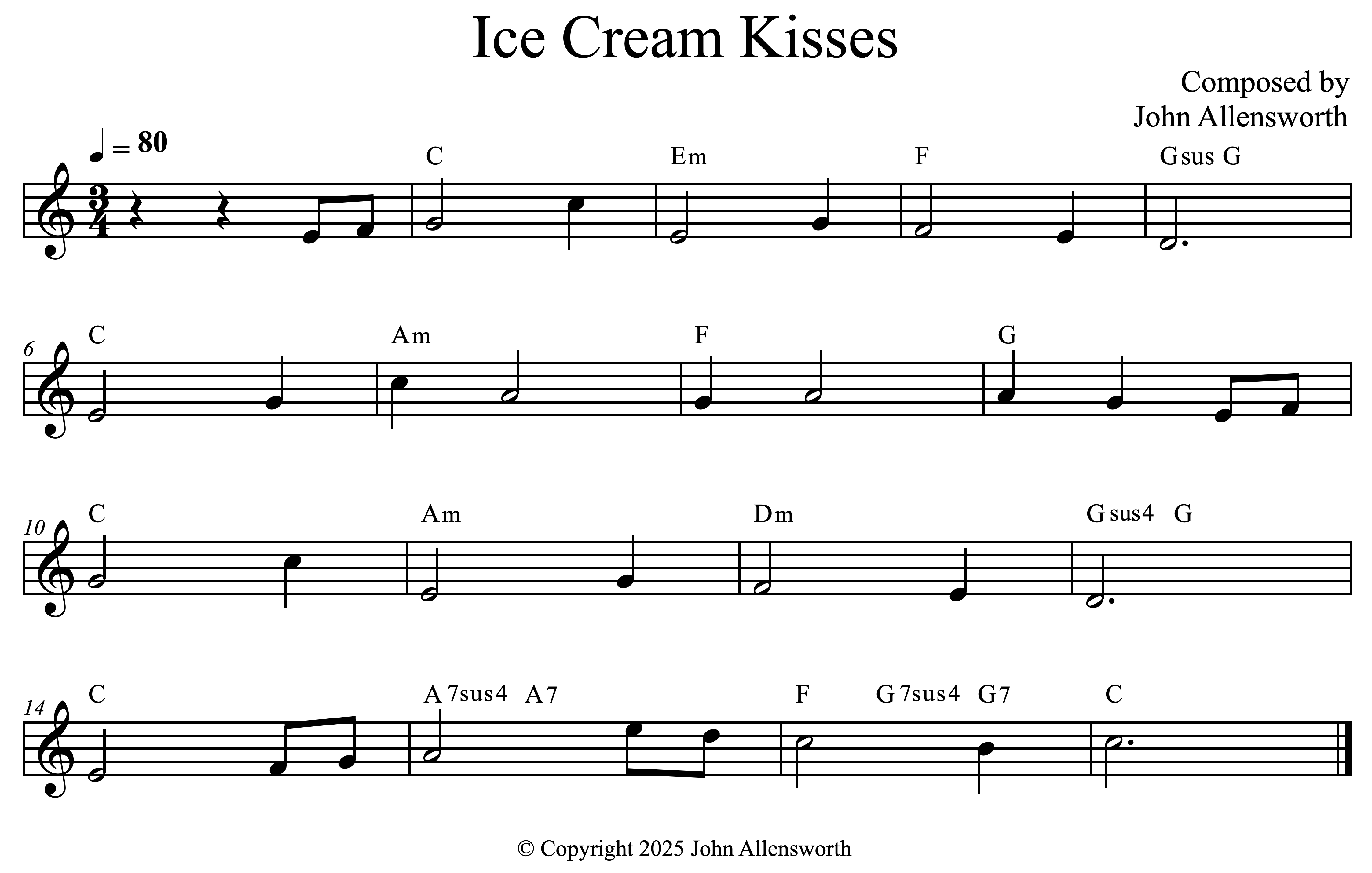 Ice Cream Kisses, composed by John Allensworth, copyright 2025